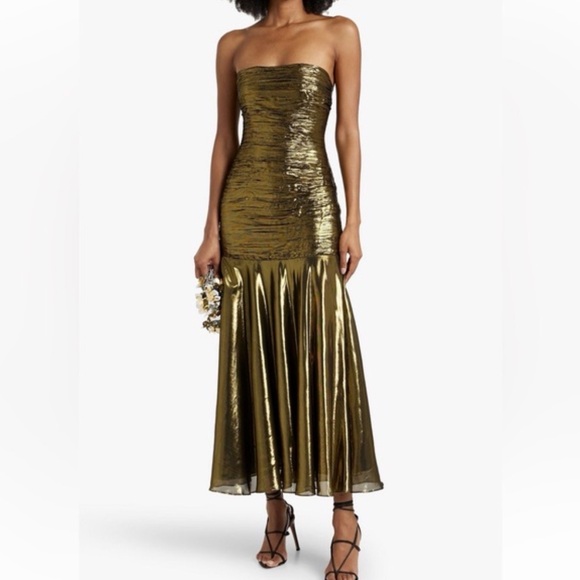 Rixo Strapless Claudette Mermaid Drop Waist Metallic Dress Gold Black 3XL - Picture 16 of 16